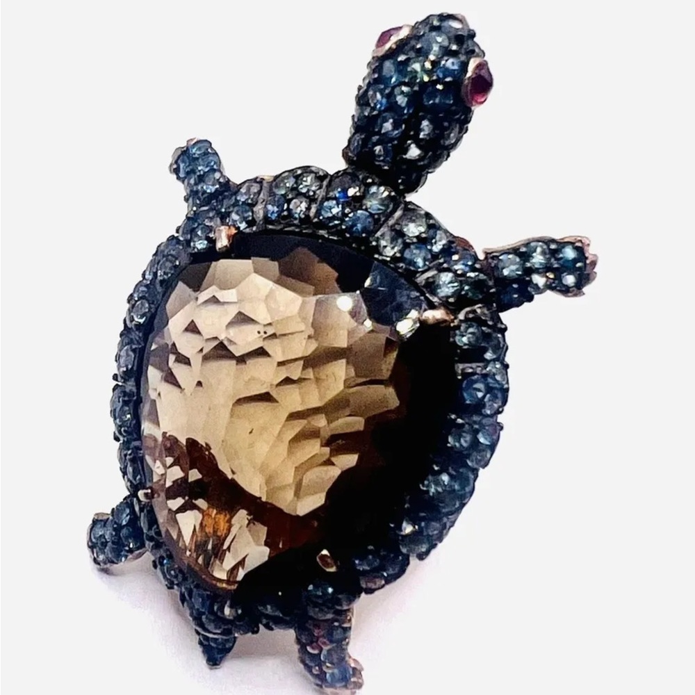 ShopNbc Effy style Lab Smokey quartz sapphire Ruby moveable turtle ring sz 7
